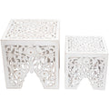 Antique White Square Stackable Nesting Side Table and Stool Set of 2 S1624