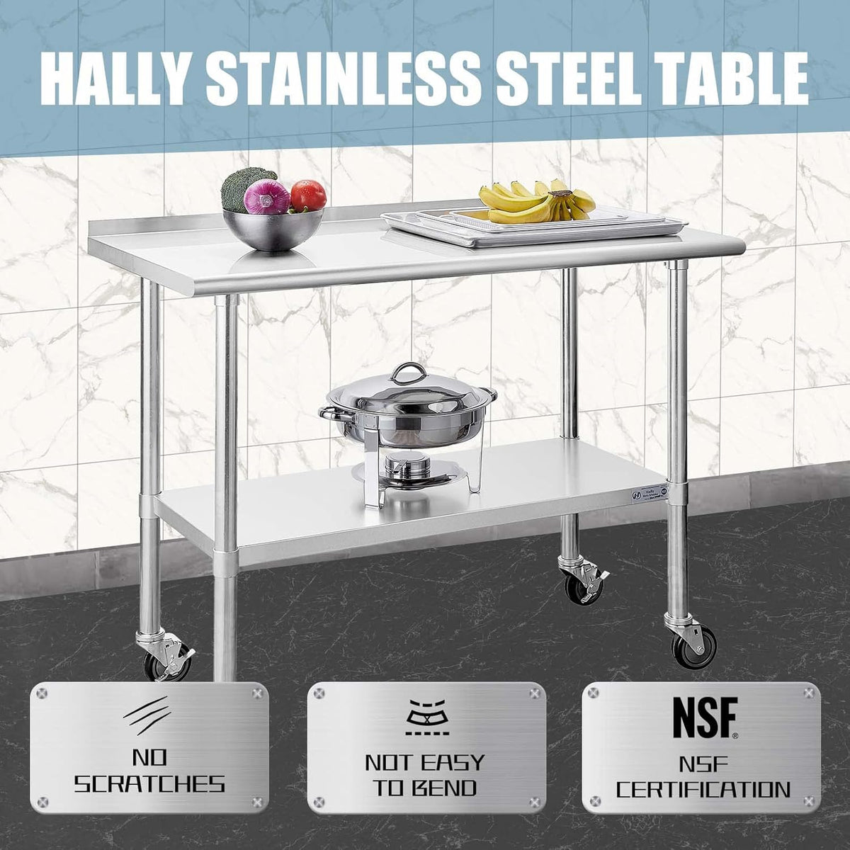Stainless Steel Table 24 x 48 Inches with Caster Wheels H62174