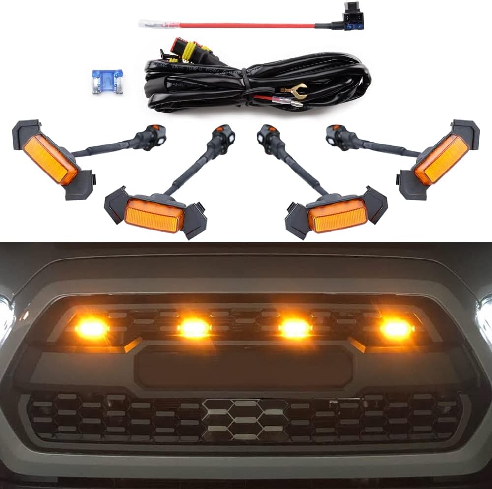 4PCS Amber LED Front Grille Lights with Fuse & Wiring Harness U10459