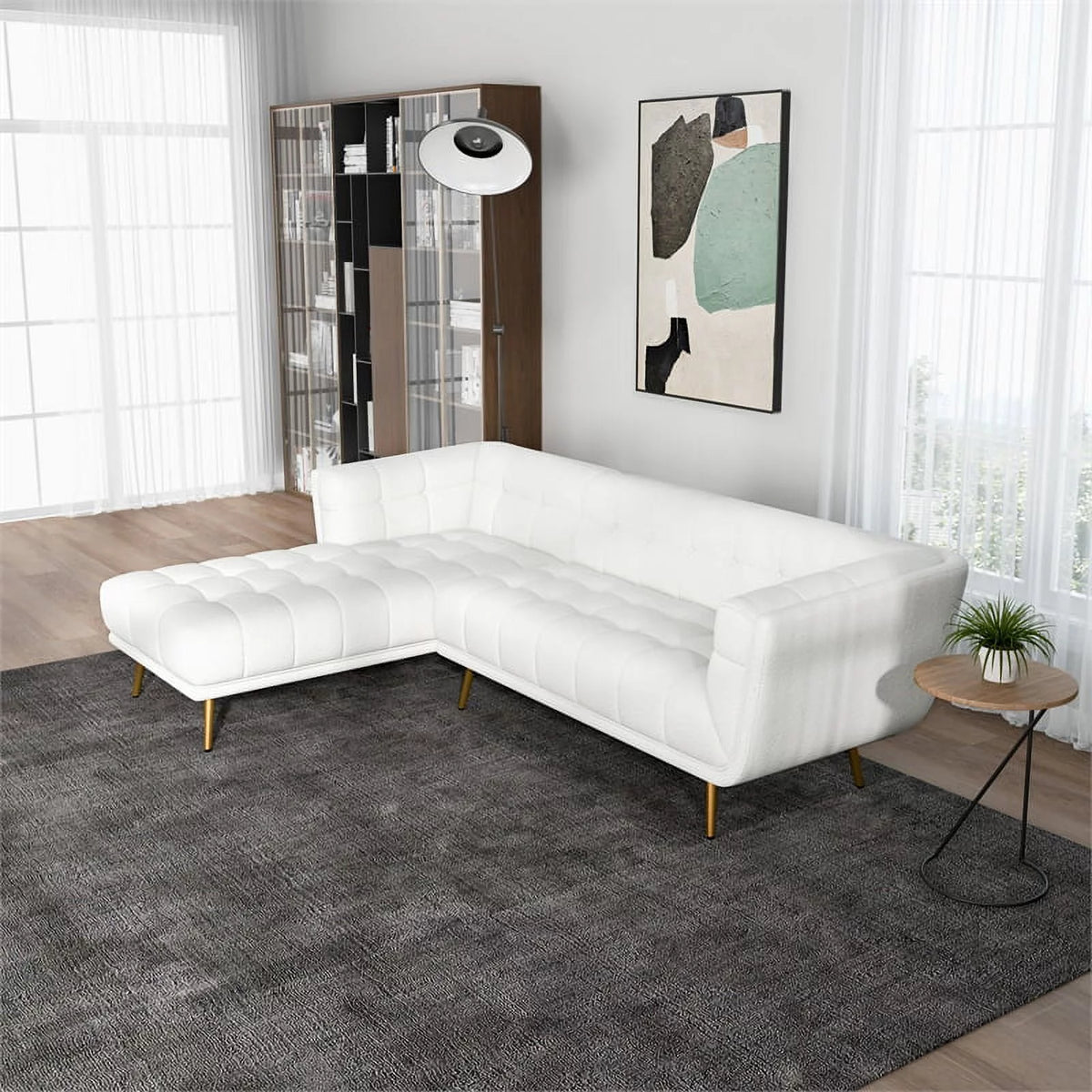Cream Boucle Fabric Left-Facing Sectional Couch F65420