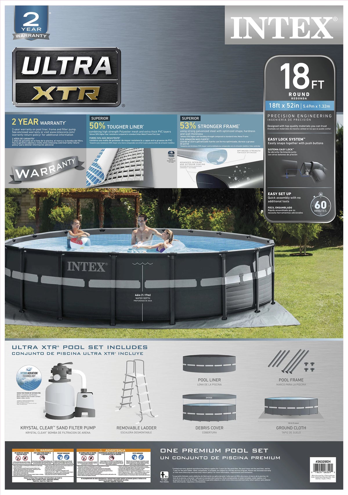 18' x 52" Round Above Ground Pool Set with Filter Pump D944655