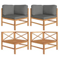 2 pcs Dark Gray Cushions Solid Teak Wood Corner Sofas Q39210