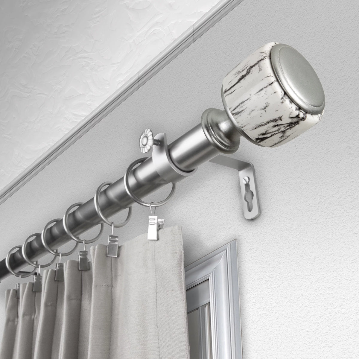 1" Single Curtain Rod, 28-48 inches Satin Nickel U2738