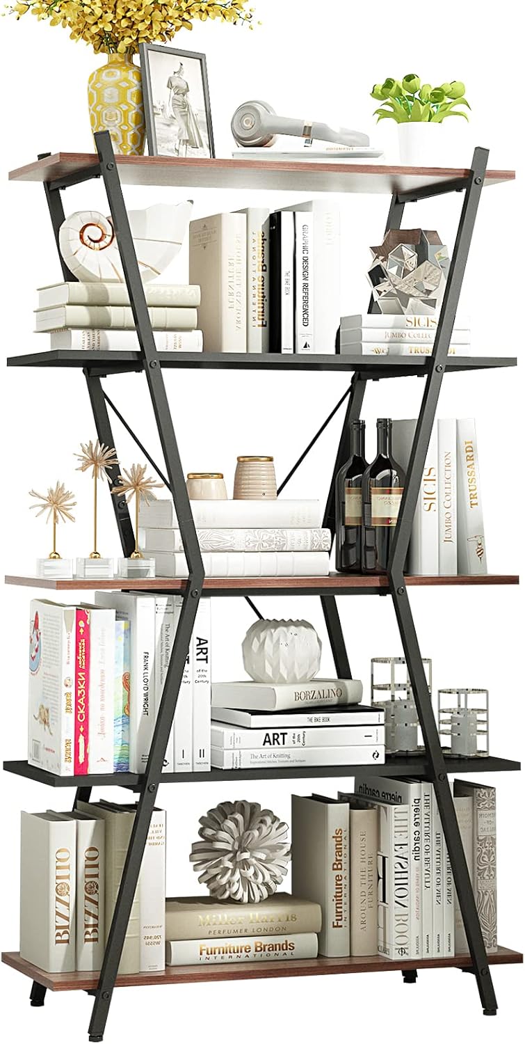 5 Tier White Wood and Metal Bookshelf B8849