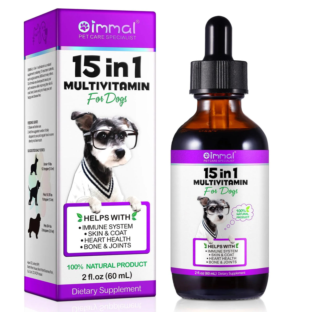15 in 1 Dog Multivitamin Drops with Glucosamine Cranberry Bacon Flavor 2 Fl Oz B37187