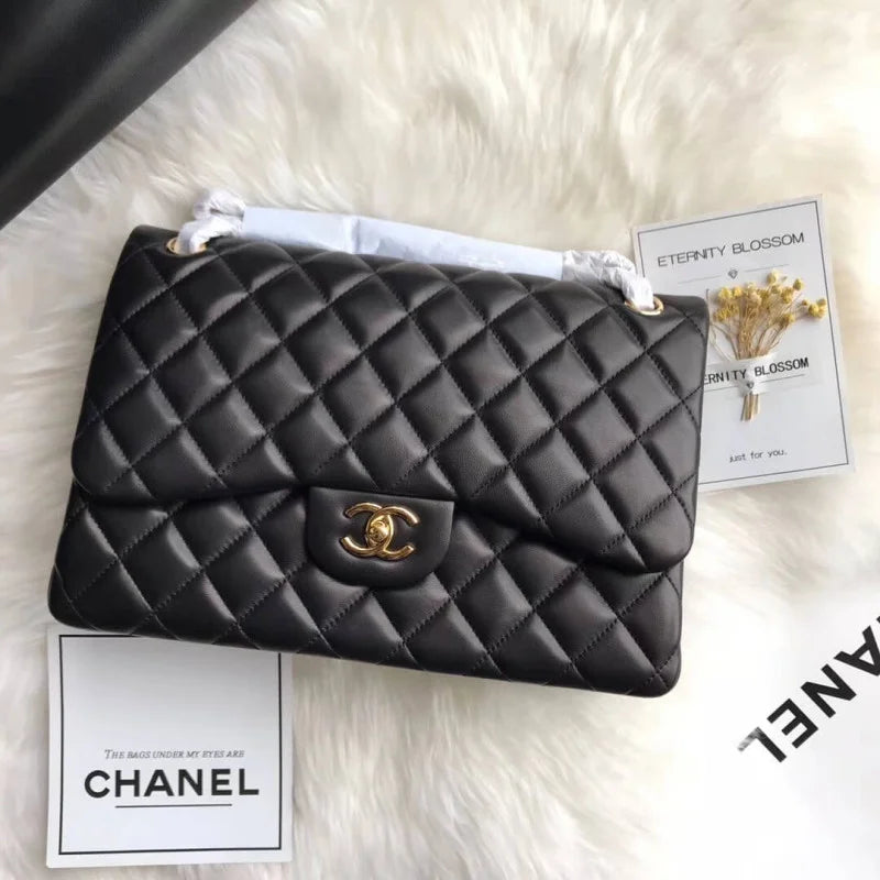 Black Lambskin Flap Bag W746
