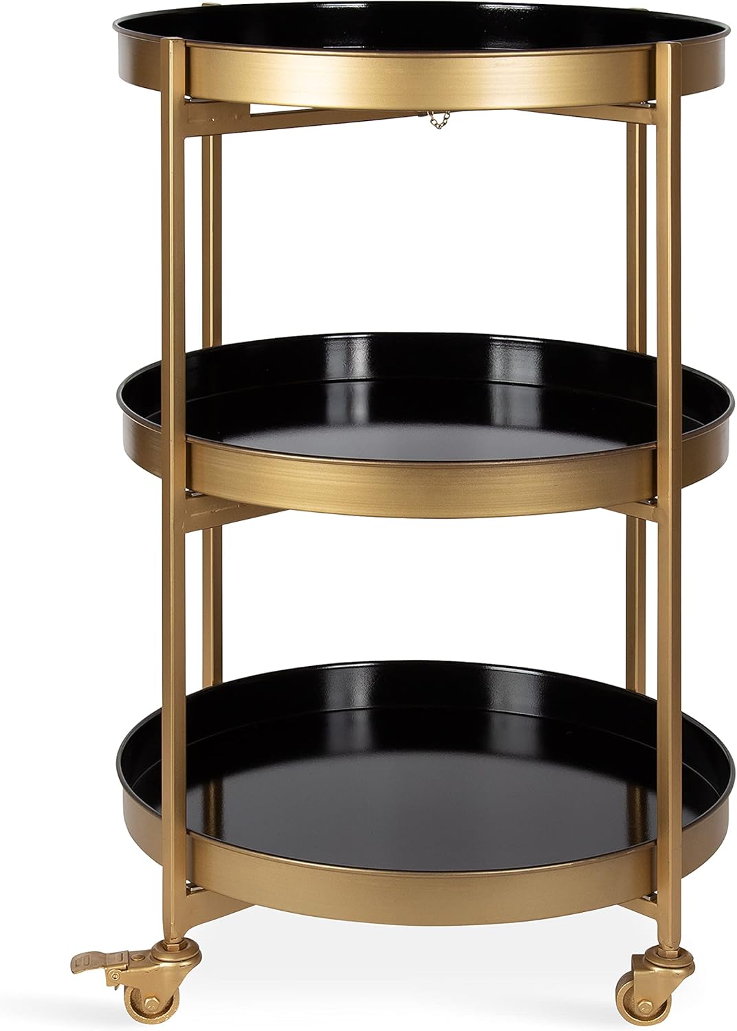 3-Tier Gold Metal Bar Cart with Lockable Wheels P14333