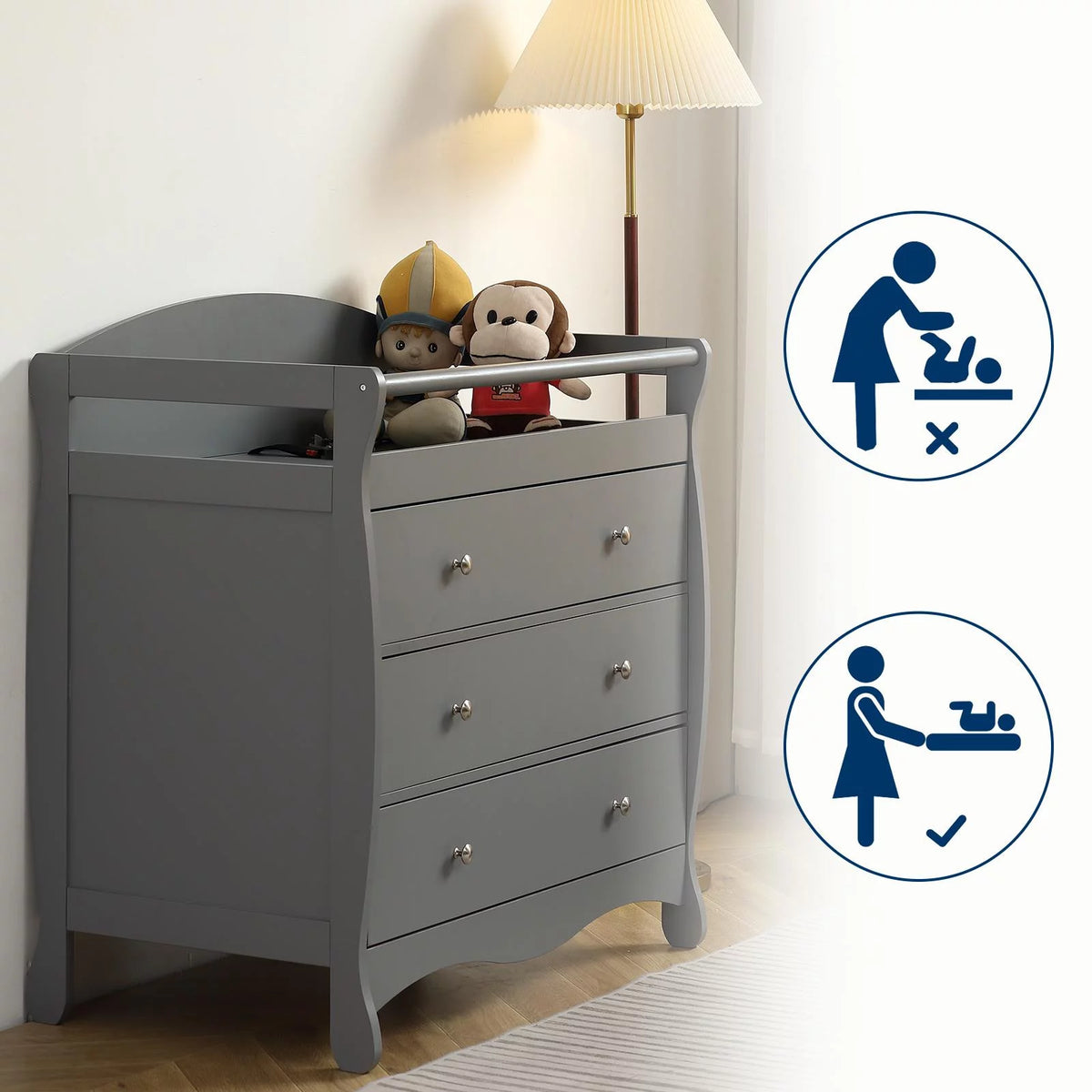 Gray 3 Drawer Changing Dresser F626
