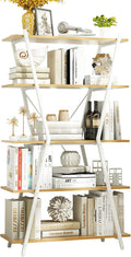 5 Tier White Wood and Metal Bookshelf B8849