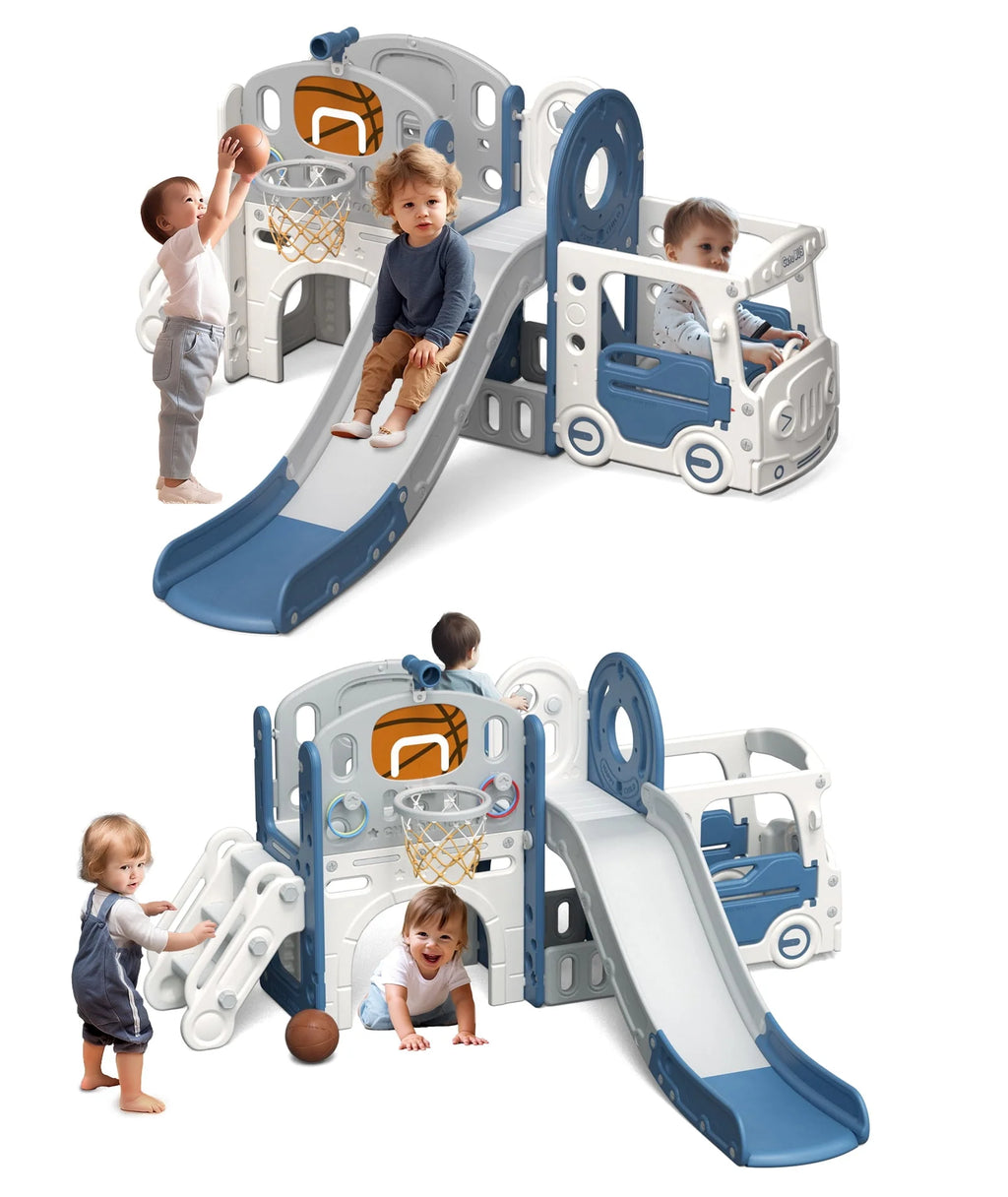 Kids Slide Set with Climber, Basketball Hoop, Tunnel, Playhouse Z212203