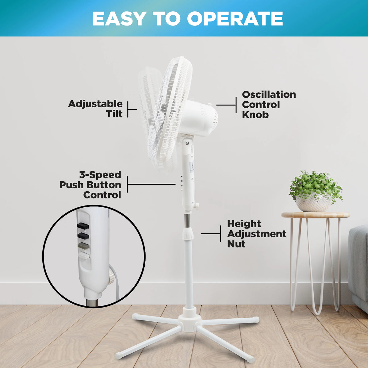 16" 3-Speed Oscillating Pedestal Fan R1948