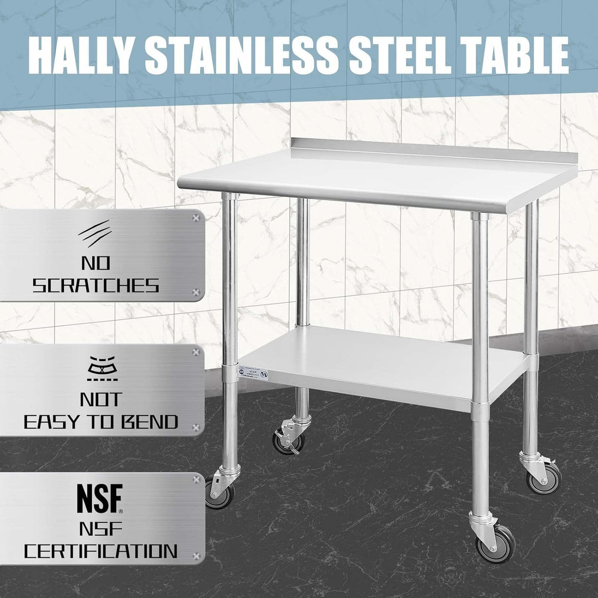 Stainless Steel Table 24 x 48 Inches with Caster Wheels H62174