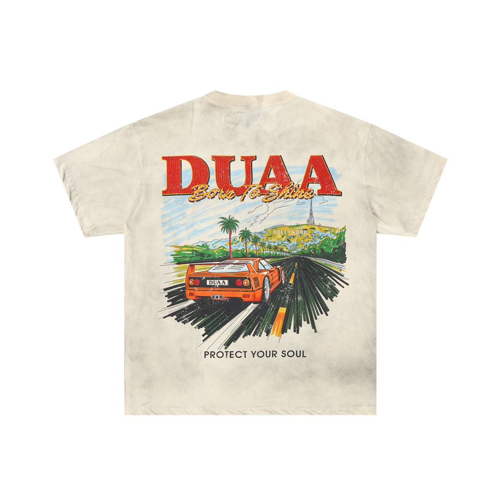DUAA Born To Shine Retro Highway Sports Car Double‑Sided Graphic Tee