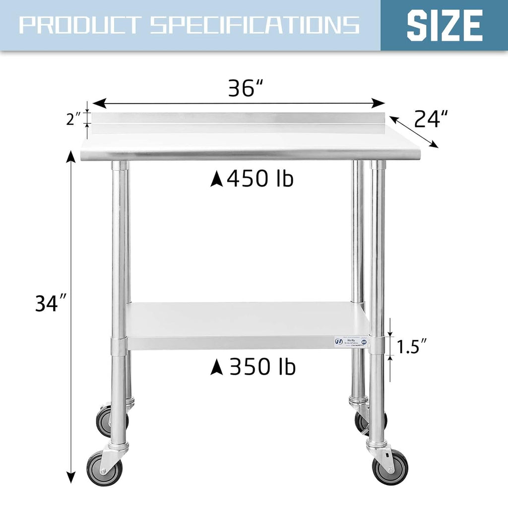 Stainless Steel Table 24 x 48 Inches with Caster Wheels H62174