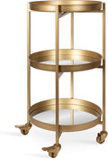 3-Tier Gold Metal Bar Cart with Lockable Wheels P14333