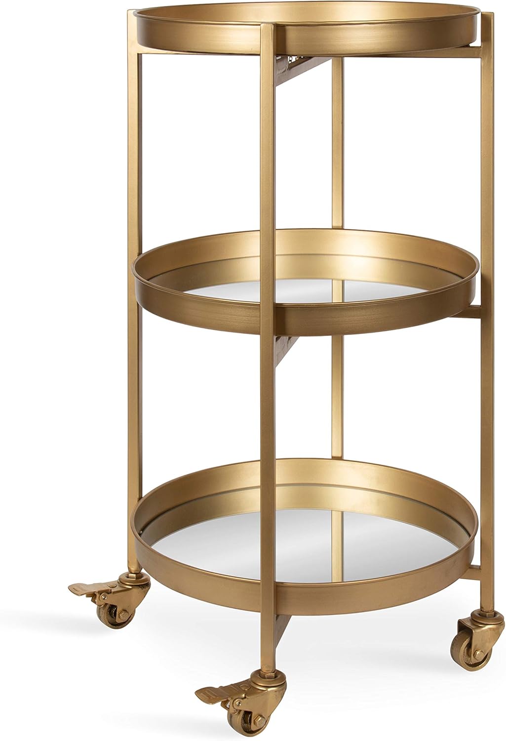 3-Tier Gold Metal Bar Cart with Lockable Wheels P14333