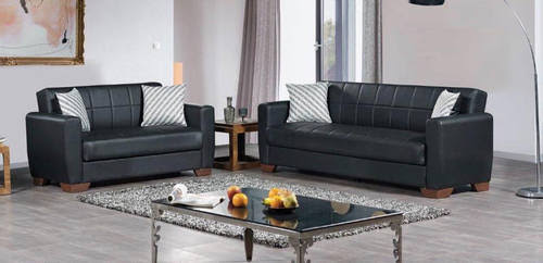 Black PU Leather Convertible Sofa Bed D7004