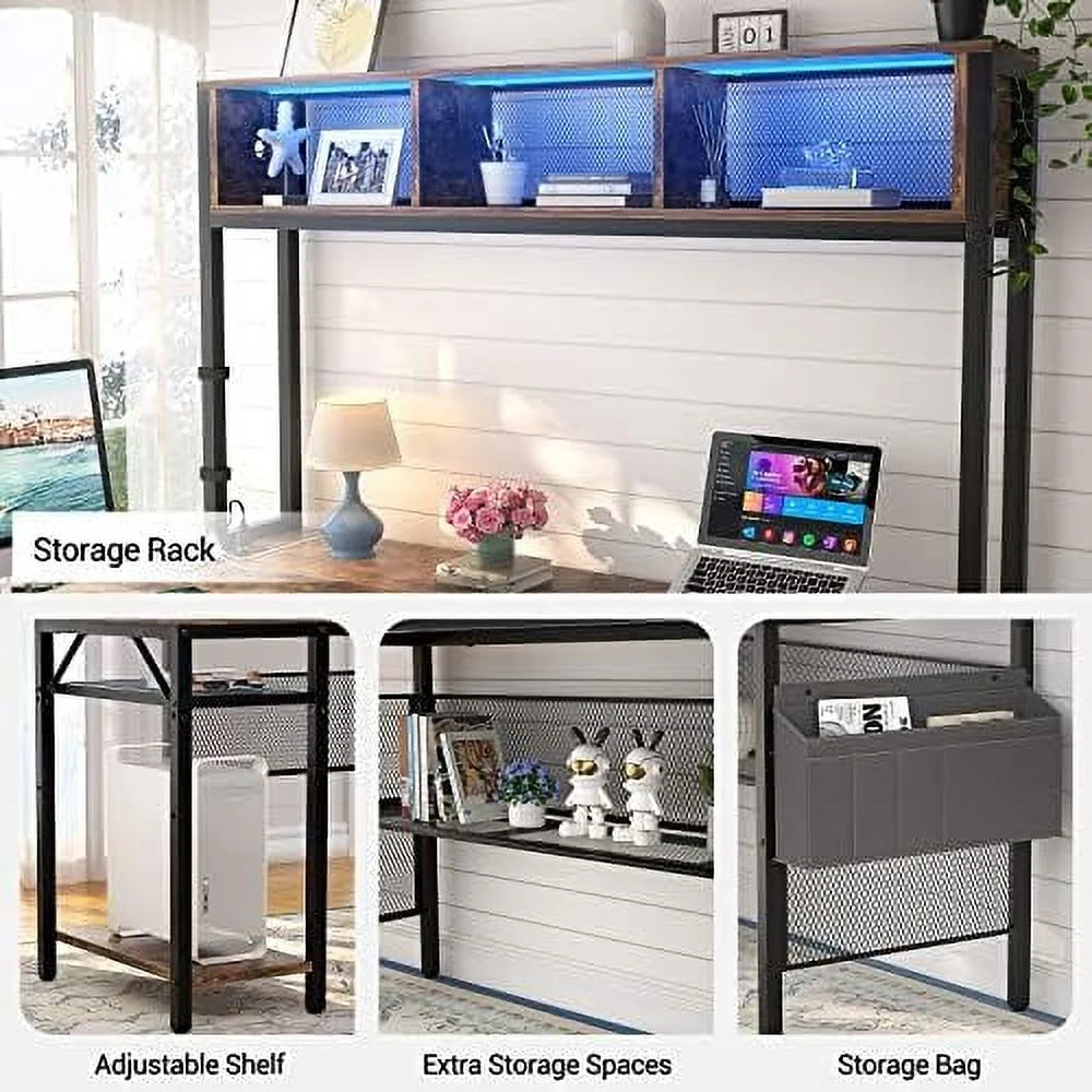 L Shaped Computer Desk with LED Strip and Power Outlets N7851