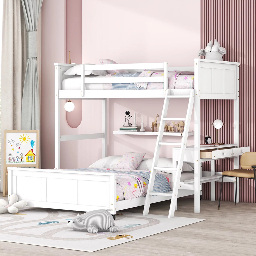 White Twin Over Full Bunk Bed with Desk X700