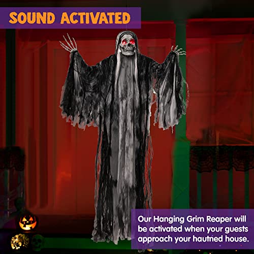 Hanging Grim Reaper Halloween Decoration with Glowing Eyes and Sound J4066