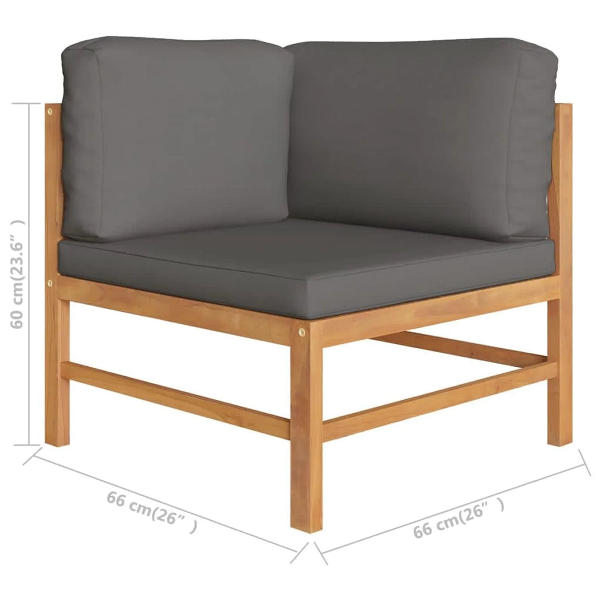 2 pcs Dark Gray Cushions Solid Teak Wood Corner Sofas Q39210