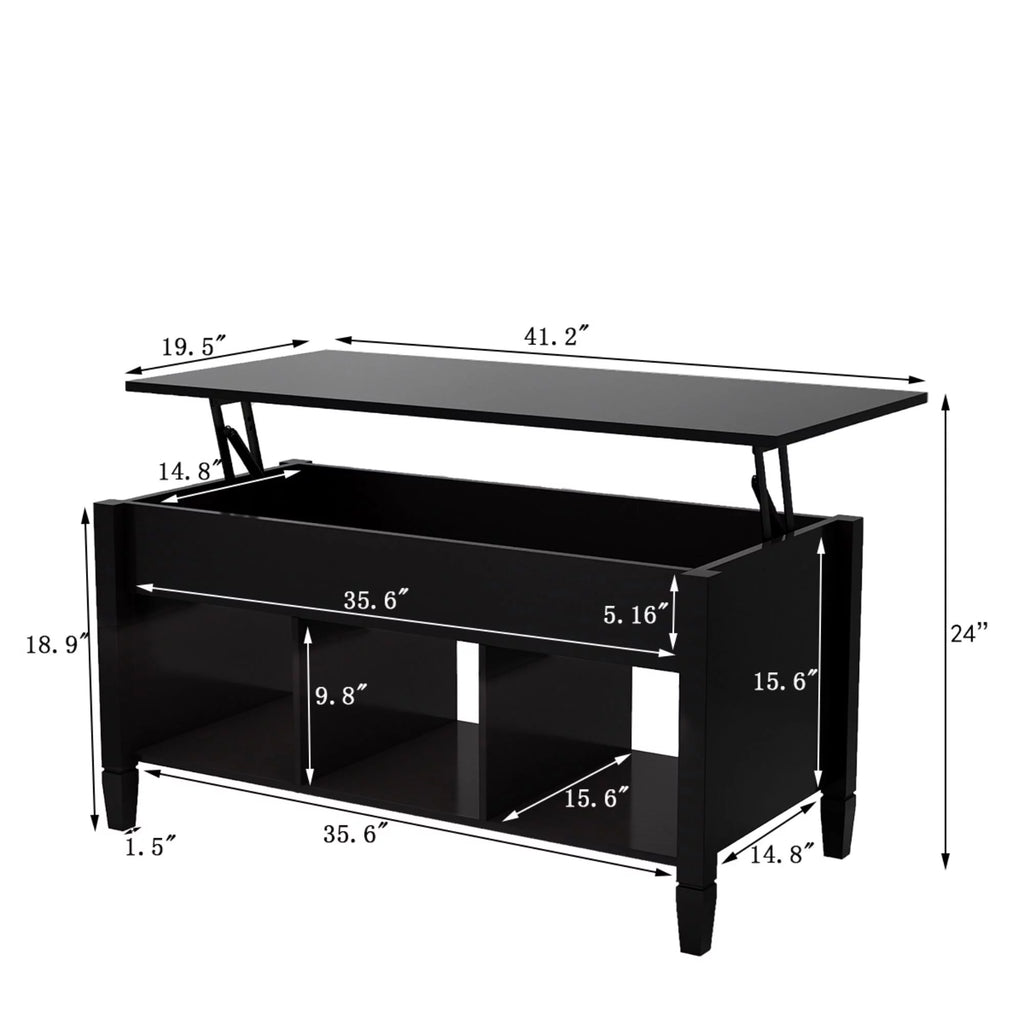Black Coffee Table with Storage and Solid Wood Legs V943