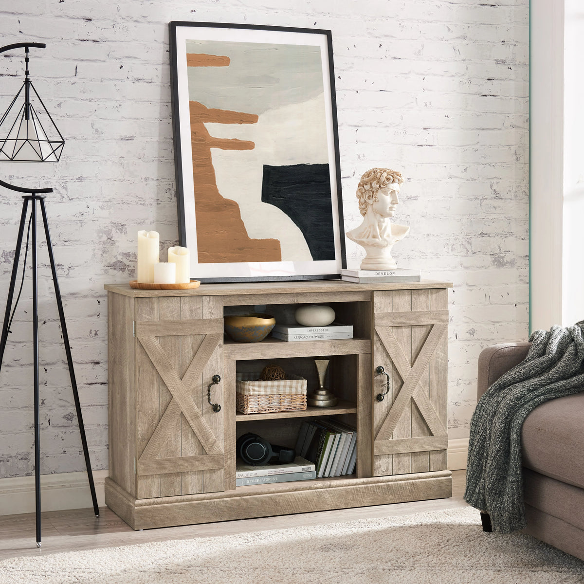 Farmhouse TV Stand up to 50″ Antique TV Console Table Z8039