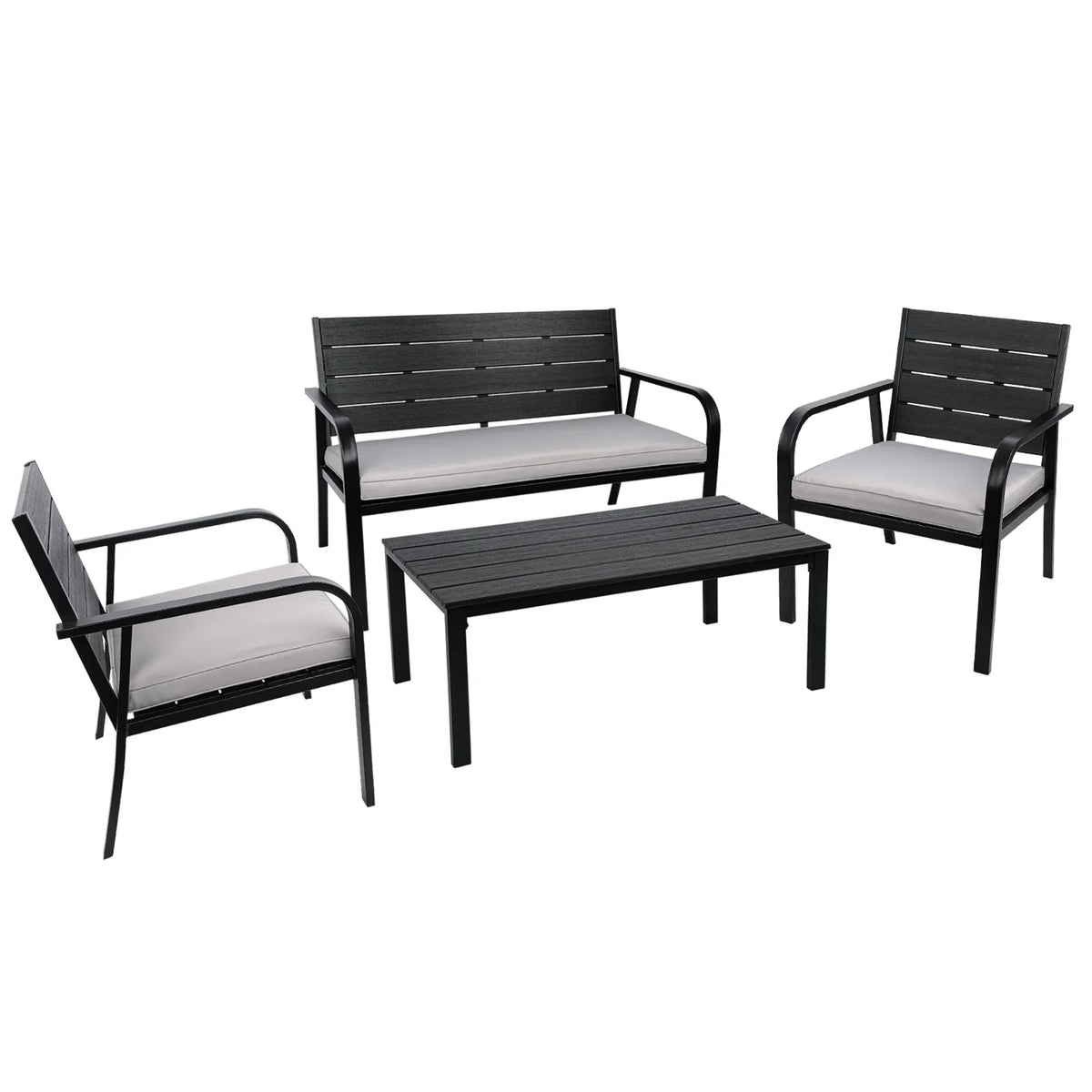 Black Steel Patio Furniture Set of 4 with Cushions W880