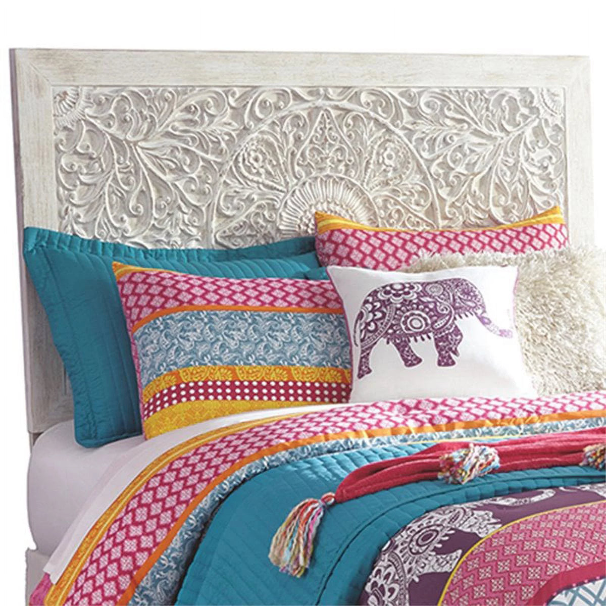 White Engineered Wood Twin Panel Headboard F4608