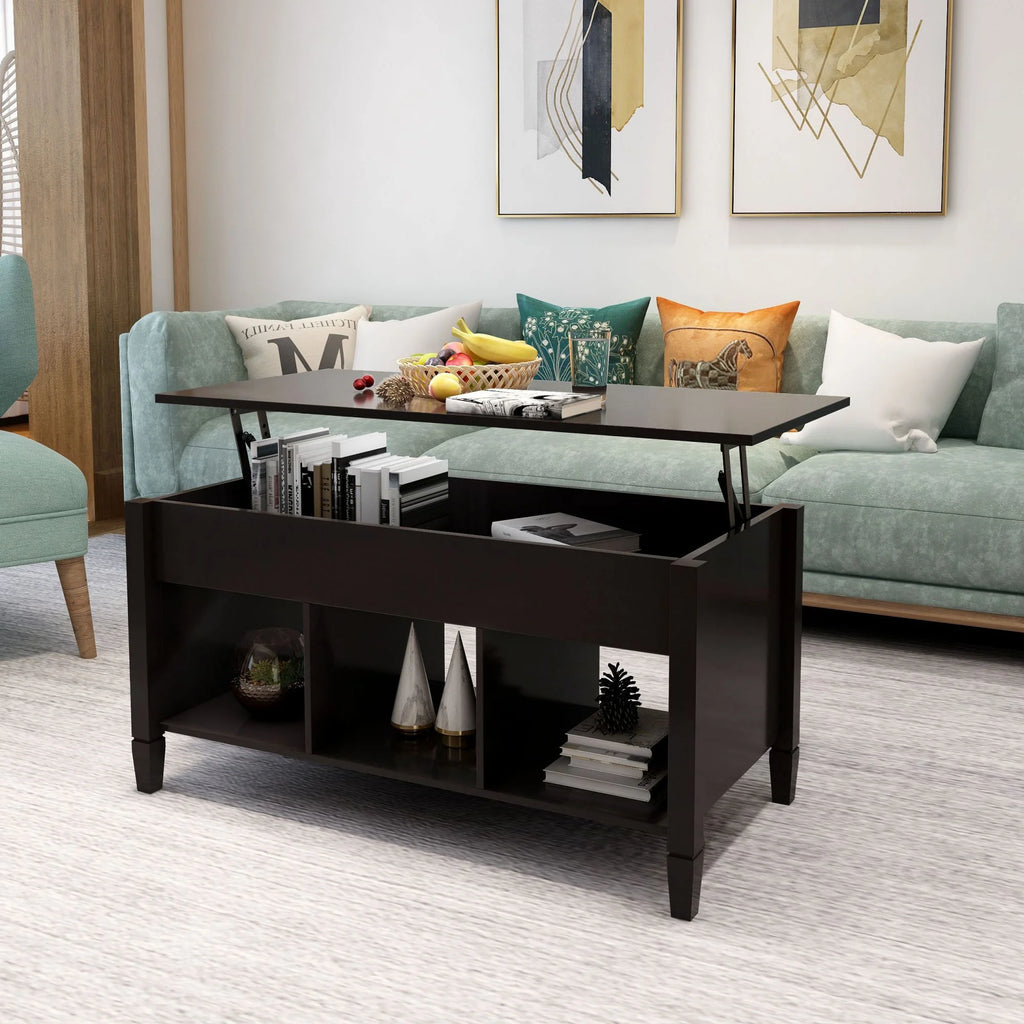 Black Coffee Table with Storage and Solid Wood Legs V943