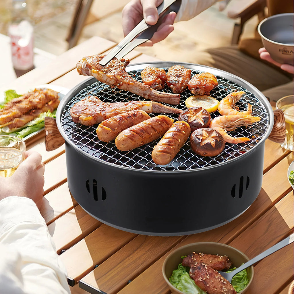 Charcoal BBQ Grill Portable Camping Grill Tabletop Korean Barbecue Grill Black T181916