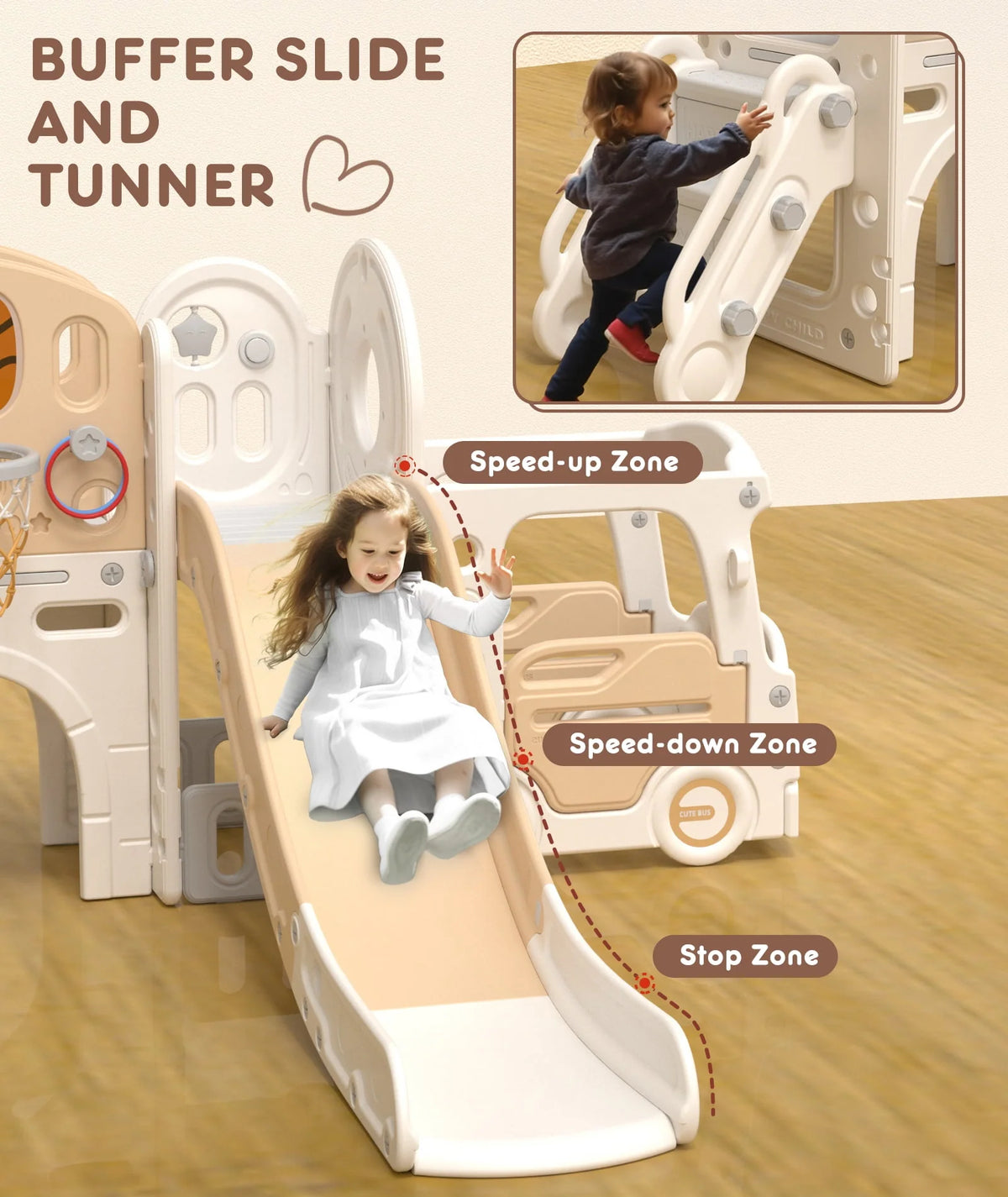 Kids Slide Set with Climber, Basketball Hoop, Tunnel, Playhouse Z212203