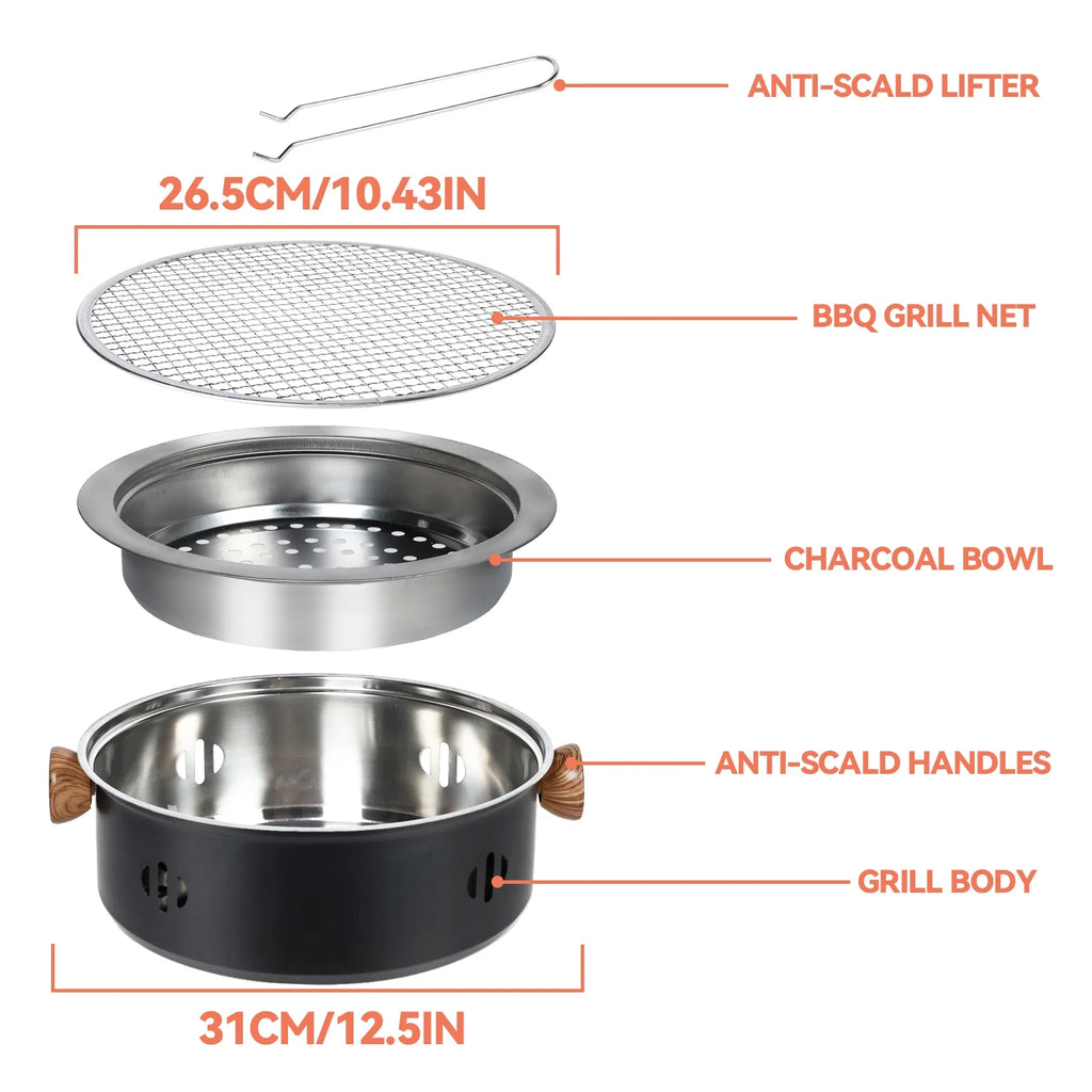 Charcoal BBQ Grill Portable Camping Grill Tabletop Korean Barbecue Grill Black T181916