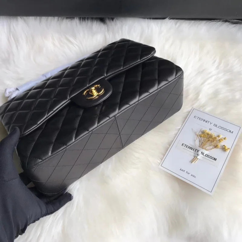Black Lambskin Flap Bag W746